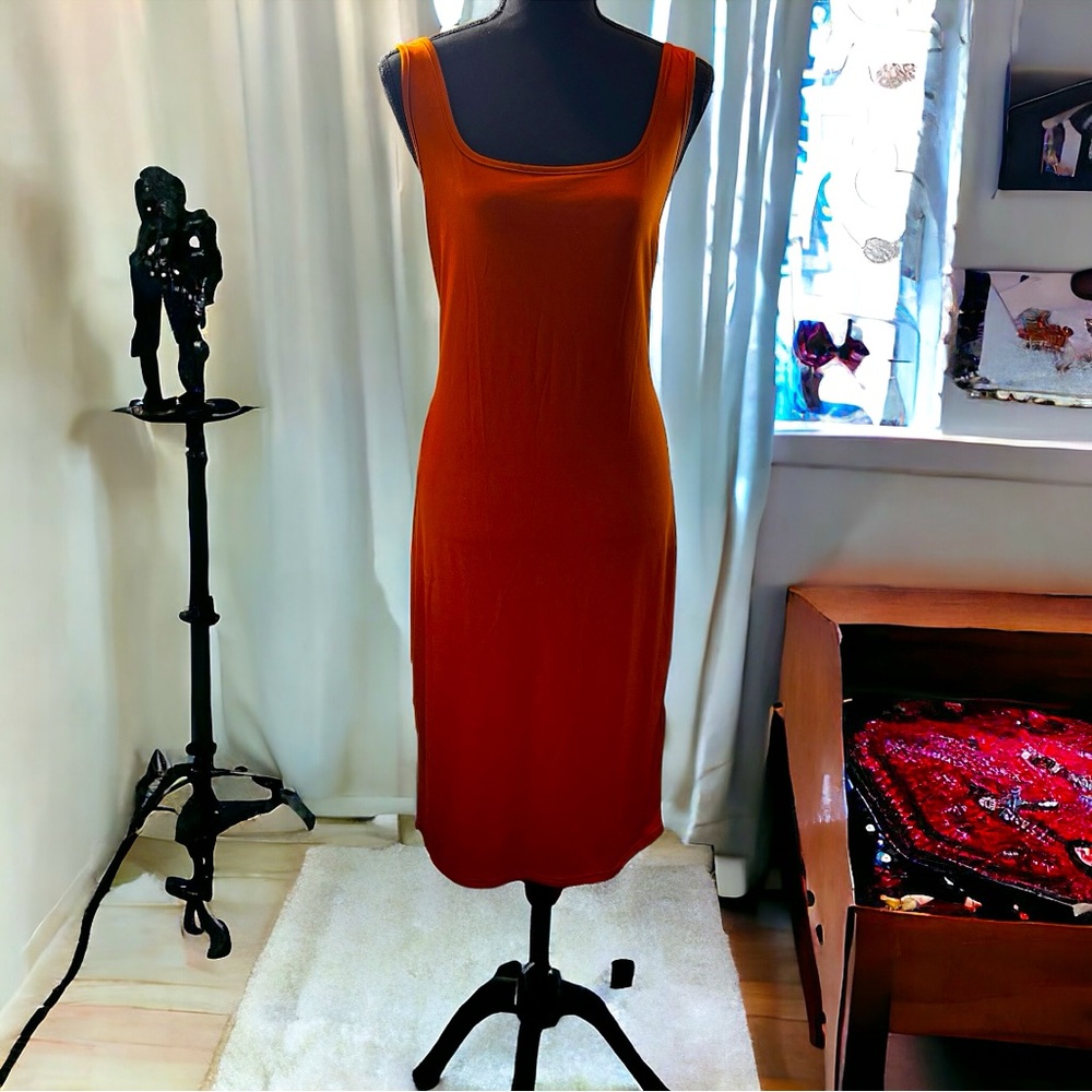 SHEIN Plus Sized Solid Rust Bodycon Midi Tank Dress Square Neckline Size 1XL
